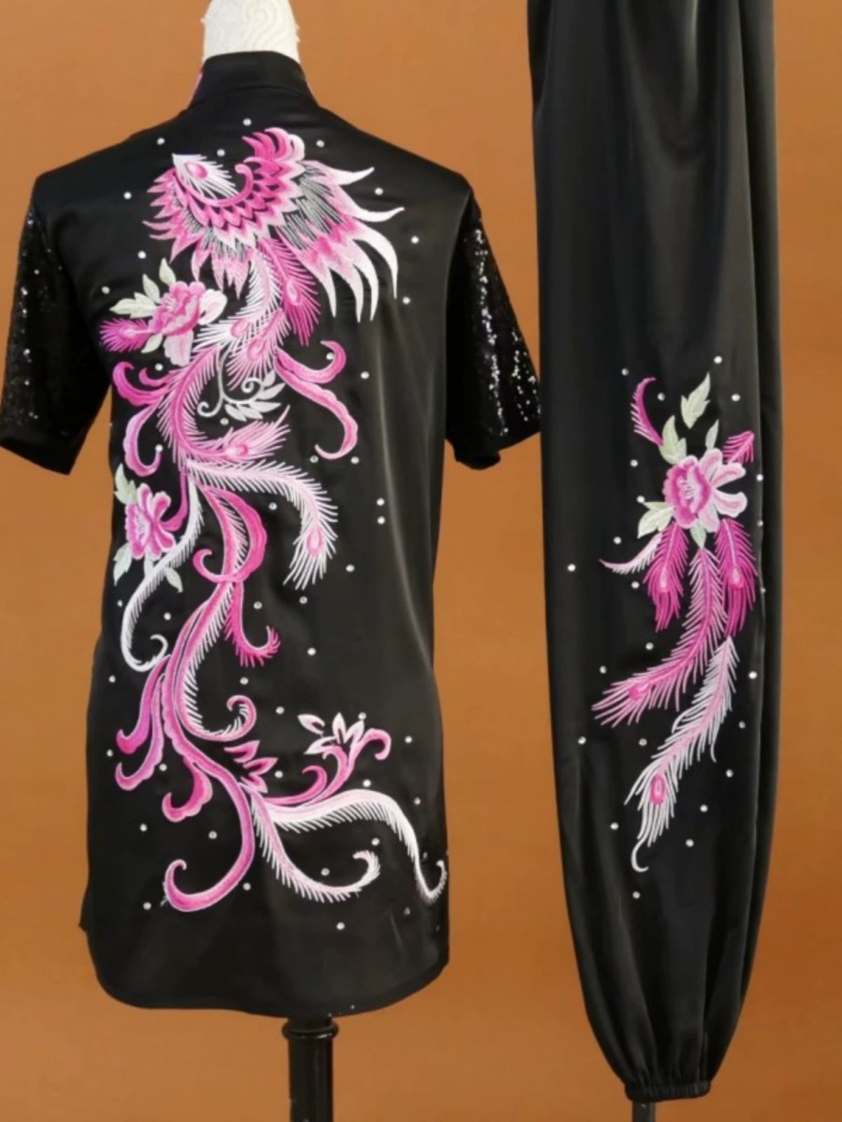 Customized size Embroidered Phoenix Competition Chinese Kungfu uniforms wushu performance Taichi clothing Changquan Nanquan Suit for adult kids - Moderndancedress.com