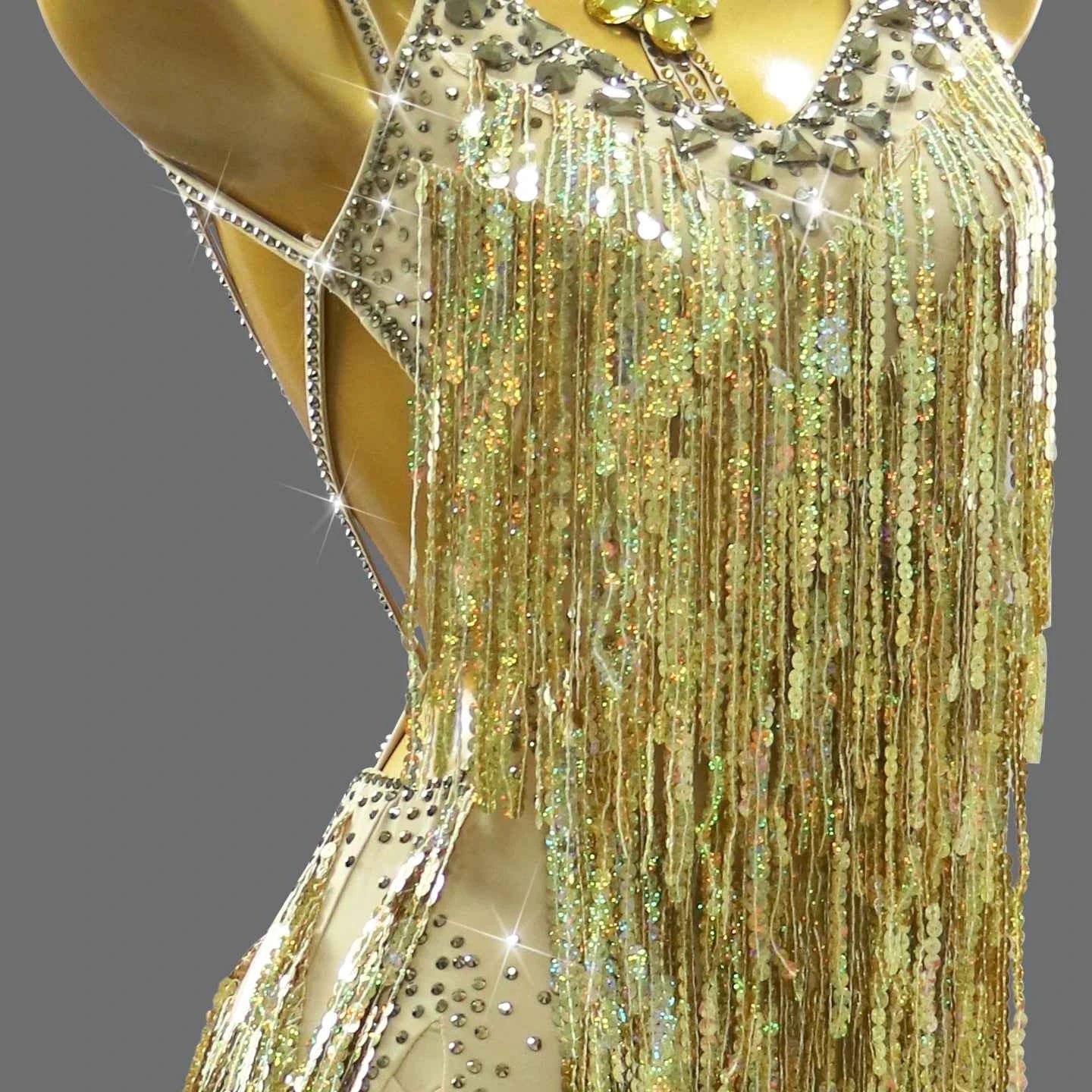 Custom Size Women's Gold Fringe Latin Dance Dress Salsa Chacha Competition Costumes