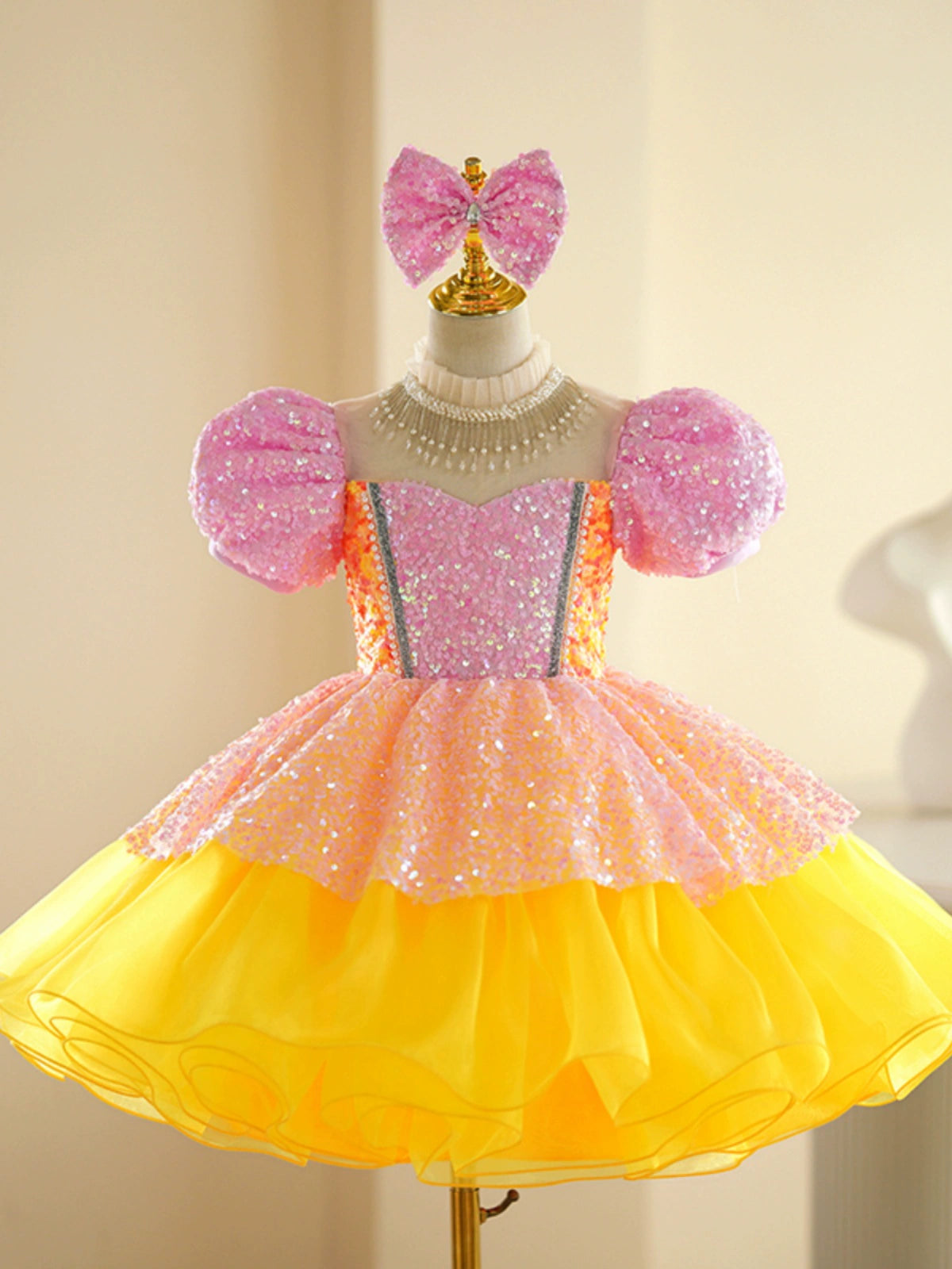 Children's pink yellow sequin jazz dance dress girls tutu ballet dresses singers choir kindergarten pianist model show performance skirts for kids - Moderndancedress.com