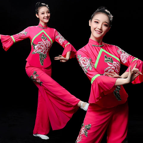 Chinese Folk Dance Costume Yangko costume performance costume square Fan Dance Costume Suit classical waist drum dress for adult women