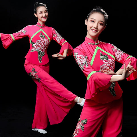 Chinese Folk Dance Costume Yangko costume performance costume square Fan Dance Costume Suit classical waist drum dress for adult women - 