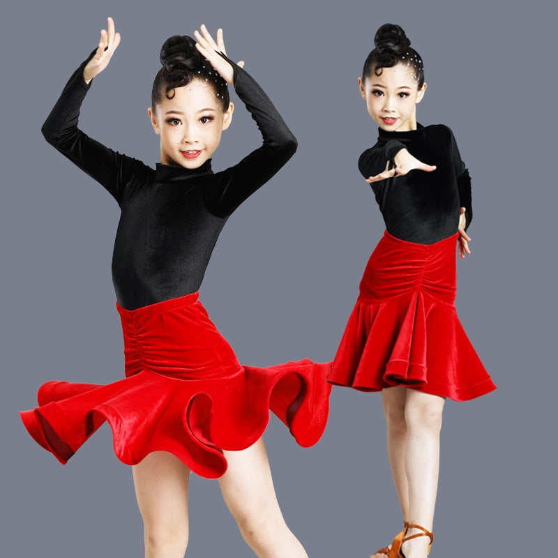 Latin dance training clothes for women and children professional split long sleeve children's Latin Dance Dress regulation performance competition - Moderndancedress.com