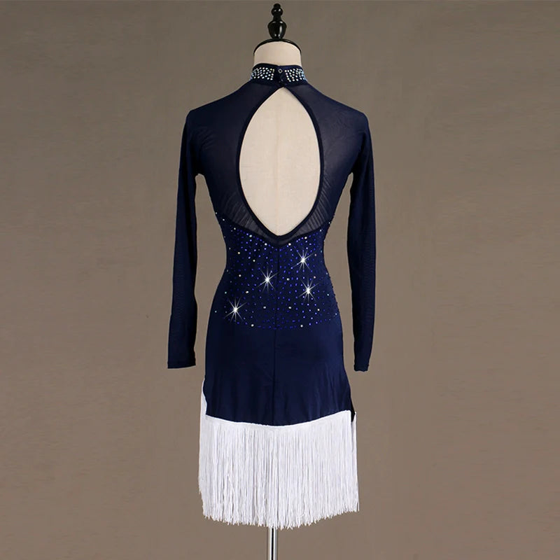 Sexy Latin Dance Competition Dresses Comfortable tassels dress Rhinestones Sleeveless Dress - Moderndancedress.com