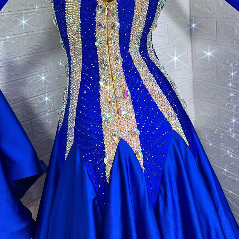 Custom Size Royal Blue Modern Ballroom Dance Dresses for Women Tango Foxtrot Waltz Performance Long Skirts - Moderndancedress.com