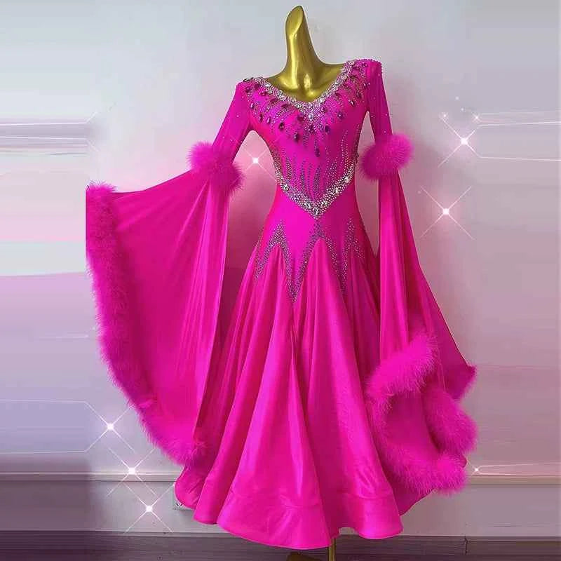 Custom Size Women's Pink Ballroom Dance Dress Bling Gown