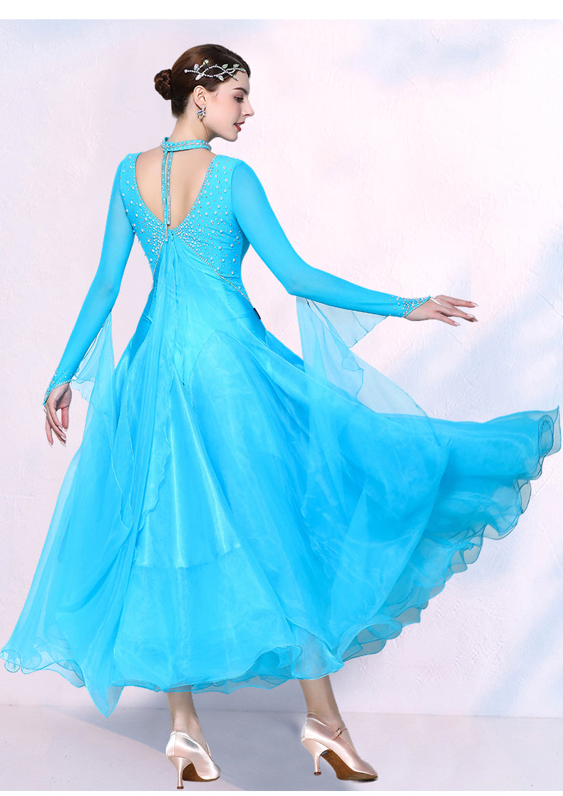 Turquoise Yellow Competition Ballroom Dance Dresses for Women Girls Waltz Tango Rhythm National Dance Gown - Moderndancedress.com