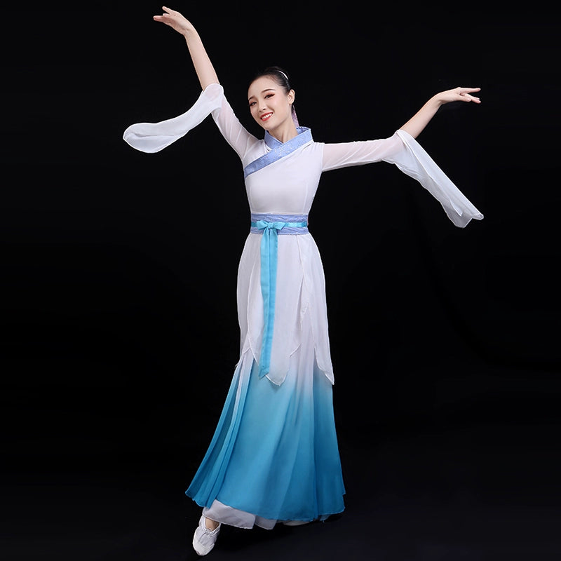 Hanfu Chinese Folk Dance Costumes  Classical Dance Costume elegant Chinese wind dance costume Jiangnan Umbrella Dance book and bamboo slips dance fairy skirt - Moderndancedress.com