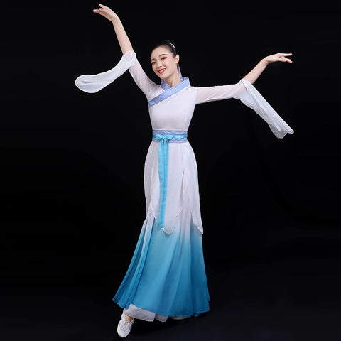 Hanfu Chinese Folk Dance Costumes  Classical Dance Costume elegant Chinese wind dance costume Jiangnan Umbrella Dance book and bamboo slips dance fairy skirt - Moderndancedress.com