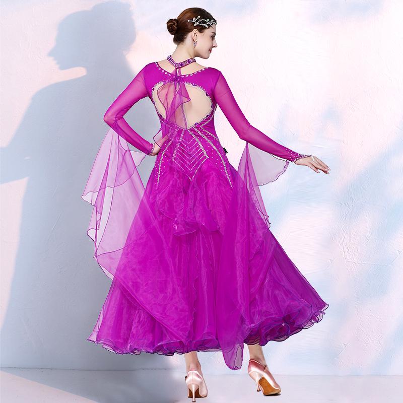 Navy Fuchsia Crystal Ballroom Dance Dresses for Women Girls Waltz Tango Competition Smooth Rhythm Dance Long Gown - Moderndancedress.com