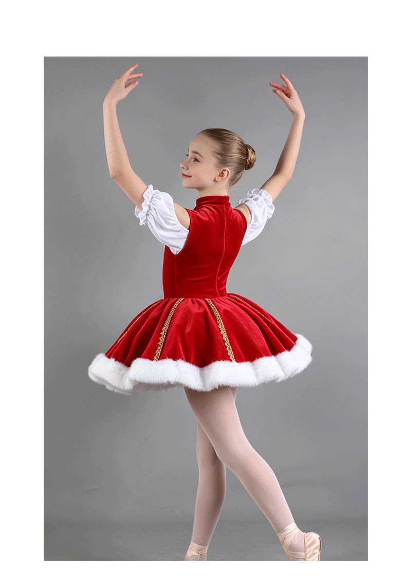 Girls Christmas Ballet Tutu Dress - Kids Nutcracker Performance Costume with Velvet & Fur Trim