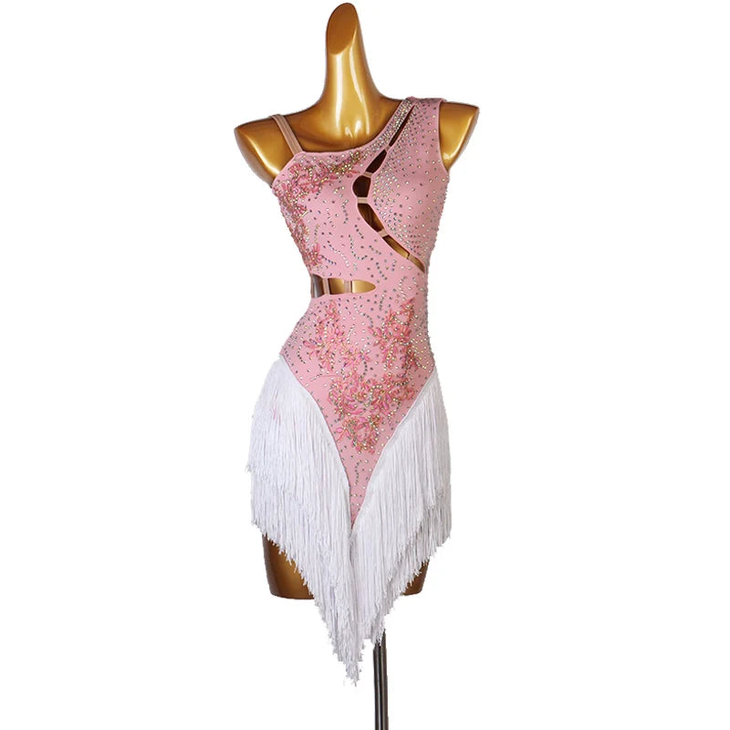 Slant Neck Yellow Blue Red Green Orange Latin Dance Competition Dresses for Women Girl Rumba Salsa Chacha with Stones Performance Clothes - Moderndancedress.com
