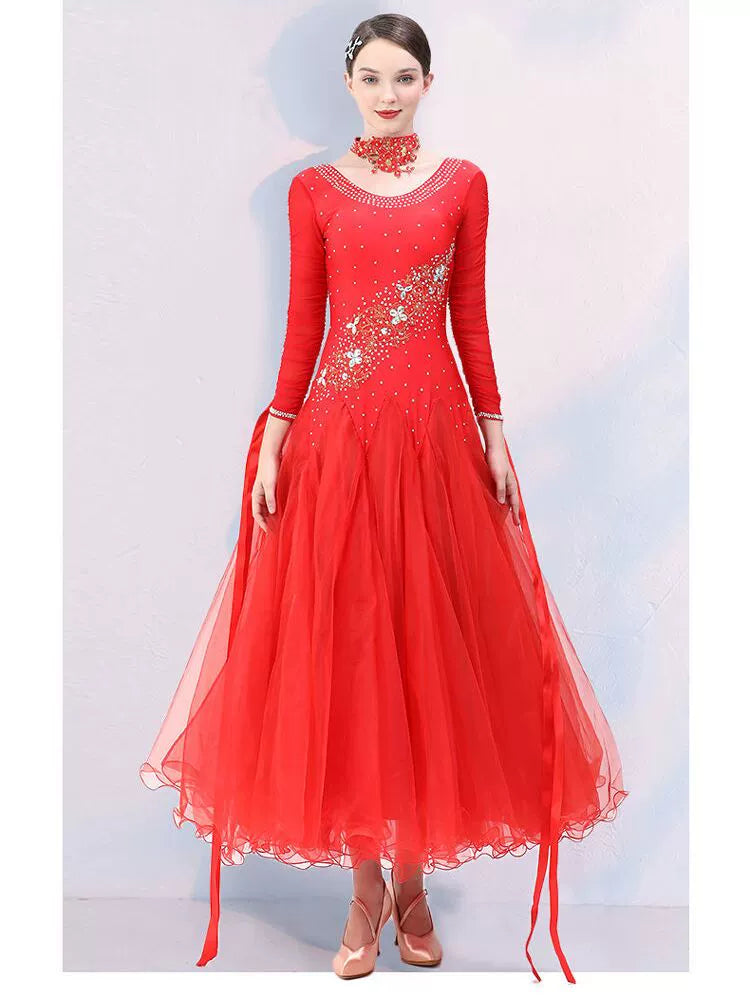 Competition Green blue ballroom dance dresses for women girls bling Modern dance  big swing skirt foxtrot smooth tango rhythm dancing gown - Moderndancedress.com