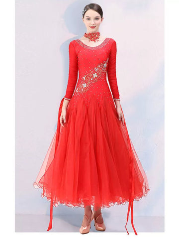 Competition Green blue ballroom dance dresses for women girls bling Modern dance  big swing skirt foxtrot smooth tango rhythm dancing gown - Moderndancedress.com