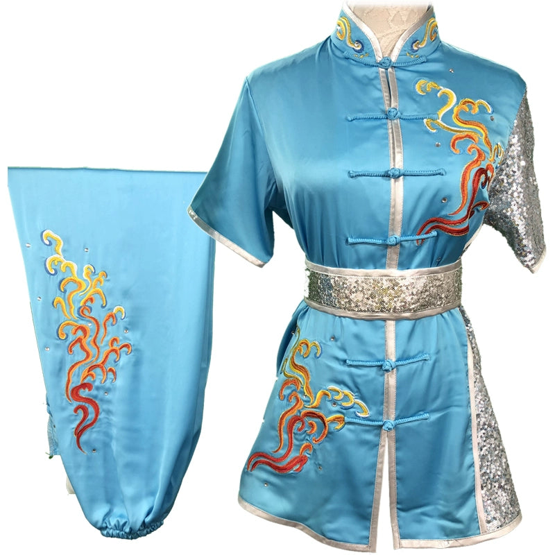 Chinese Martial Arts Clothes Kungfu Clothe Wushu Competition of Hanzi Nanquan Changquan Performing Colorful Clothes, Embroidery Cloud,