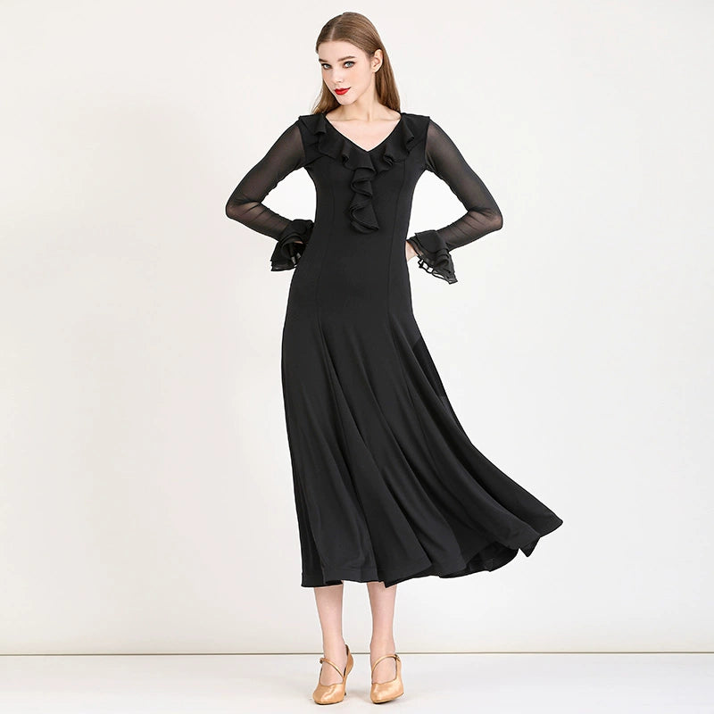 Red modern ballroom dance dress for women girls black waltz national standard tango foxtrot smooth dance costume - Moderndancedress.com