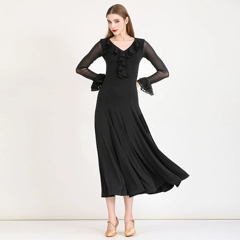 Red modern ballroom dance dress for women girls black waltz national standard tango foxtrot smooth dance costume - Moderndancedress.com
