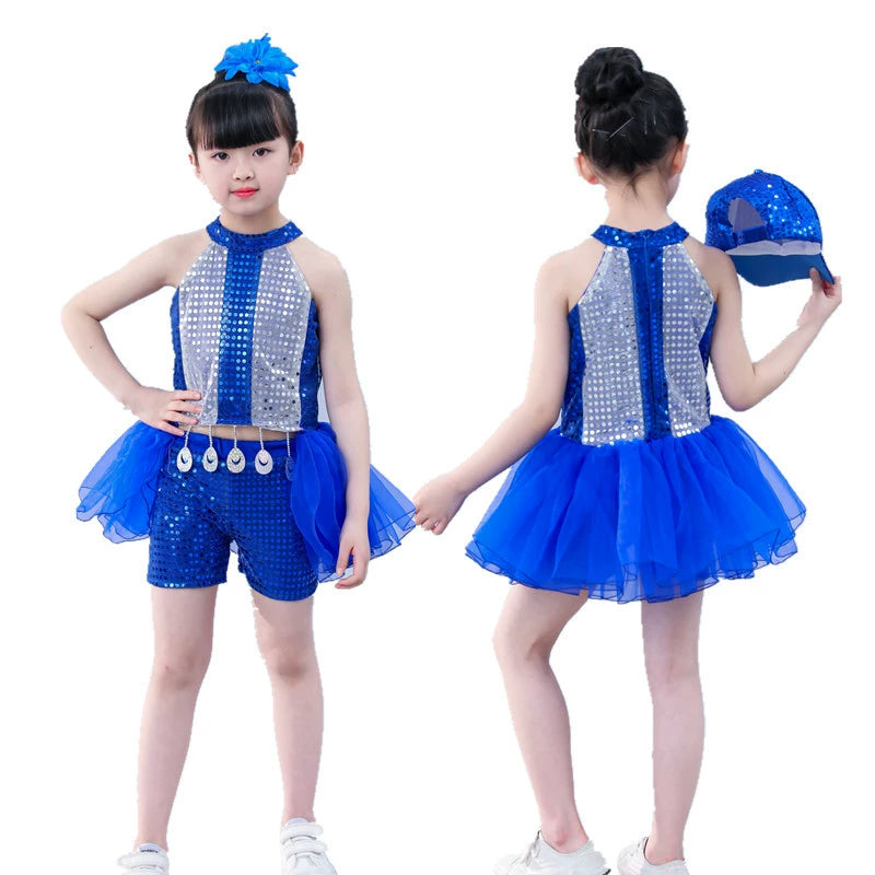 Girls Jazz Dance Costumes jazz dance sequins, cheerleading costumes, children  and pupils costumes blue - Moderndancedress.com