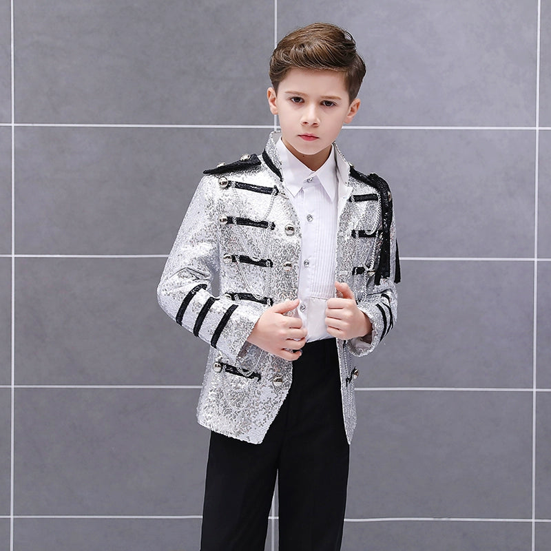 Boys Jazz Dance Costumes uropean Style Children Army Dresses Stage Performance Palace Dresses Prince Dresses Sequins Show Dresses