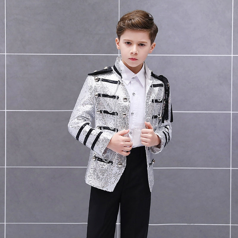 Boys Jazz Dance Costumes uropean Style Children Army Dresses Stage Performance Palace Dresses Prince Dresses Sequins Show Dresses - Moderndancedress.com