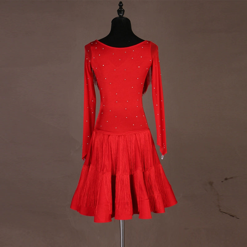 Sexy V-collar! Adult professional Latin fringe dress triple step on jitterba group Costume - Moderndancedress.com