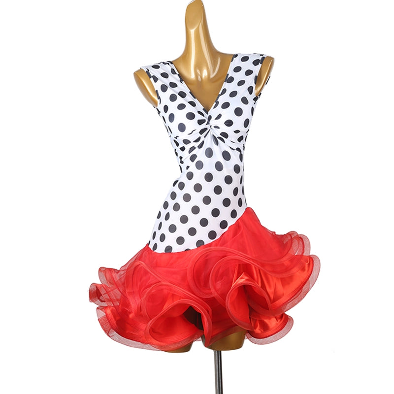 White Black Polka Dot Latin Dance Dresses for Women Girls Salsa Rumba Chacha Latin Party Ball Dancing Costumes