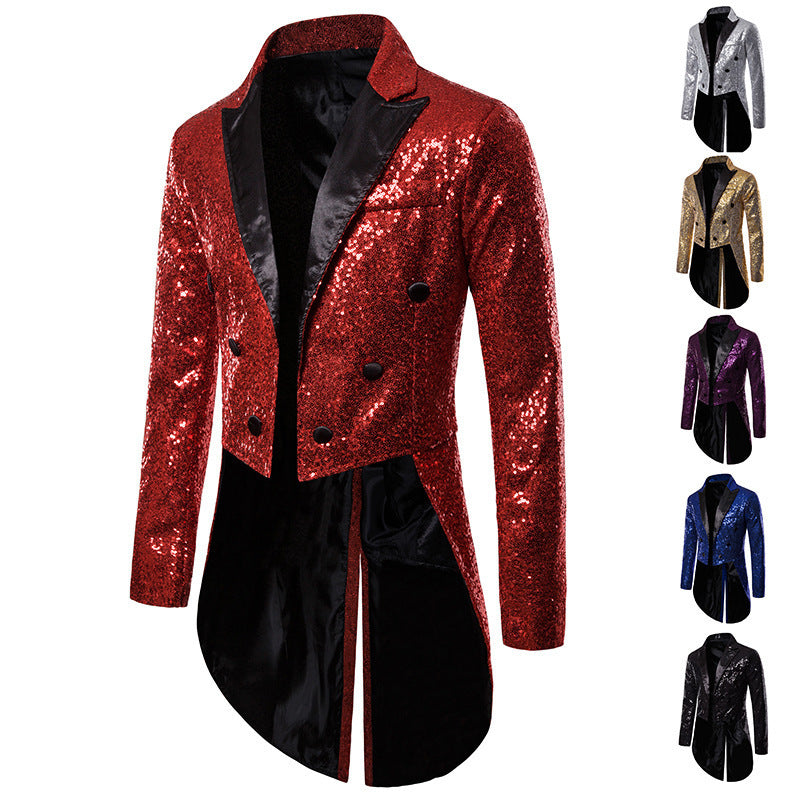 Men's Jazz Dance Costumes Pink Green Gold Sequin Magician Singers Host Tuxedo Coats Banquet Nightclub Jackets - Moderndancedress.com