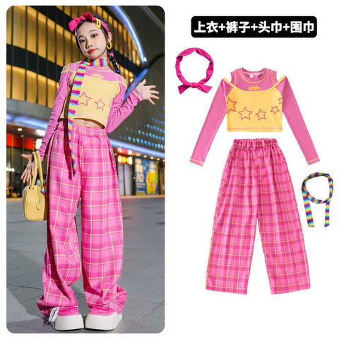 Girls Jazz Costumes Girls off Shoulder Long-Sleeve Suit Korean Fashion Fried Street Girls Jazz Catwalk Performance Wear - Moderndancedress.com