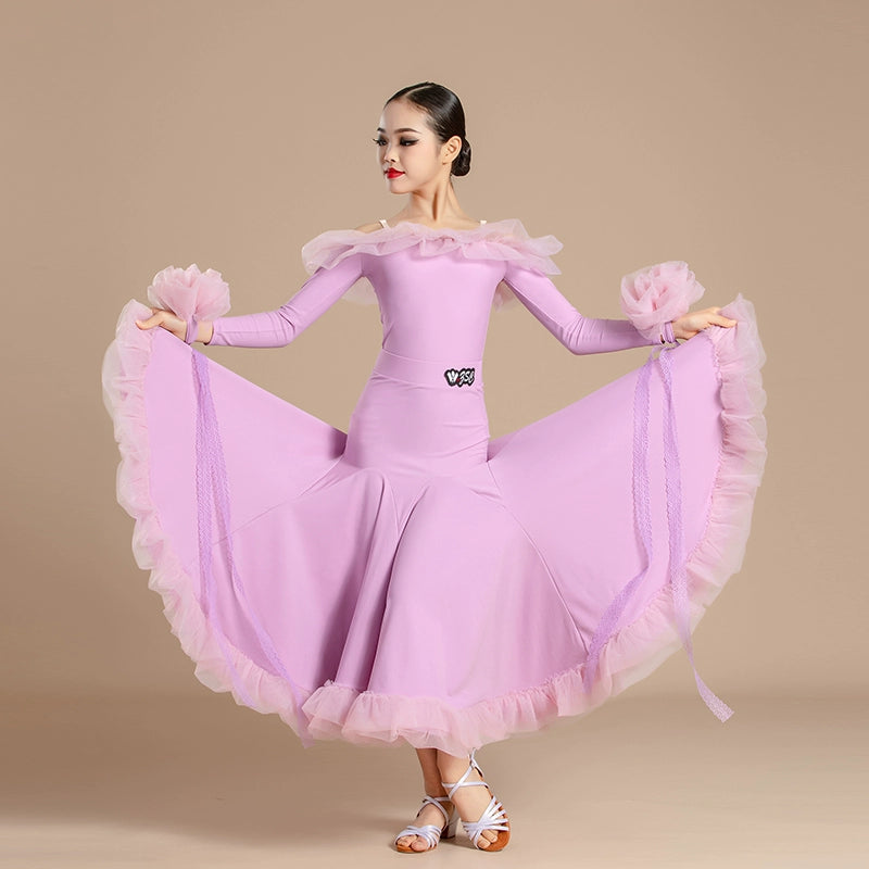 Modern ballroom dance dresses for girls kids waltz tango light purple orange wine professional competition clothing for children - Moderndancedress.com