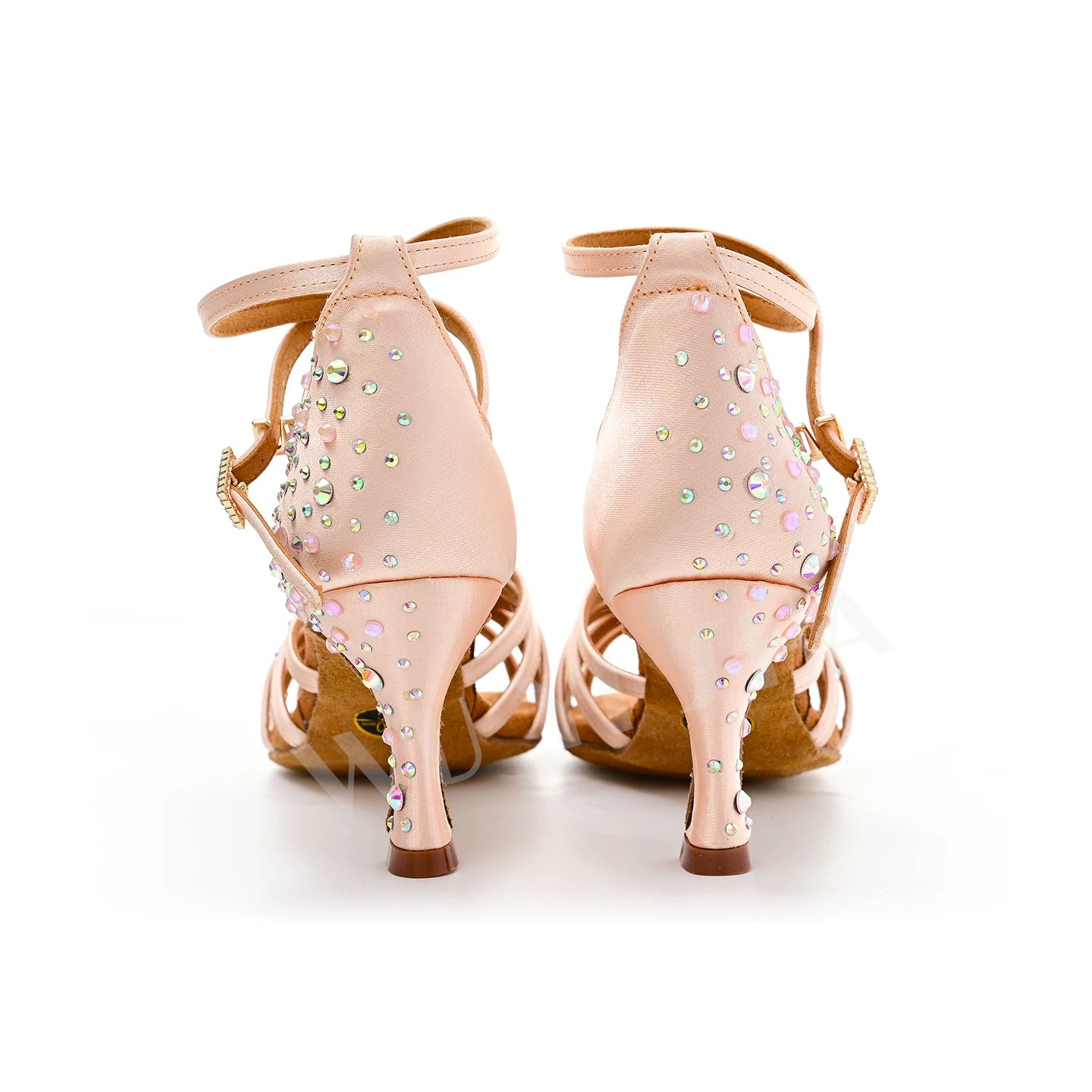 Women Ballroom Latin Dance Shoes Gold Black Perform Sandals Soft Sole High Heeled