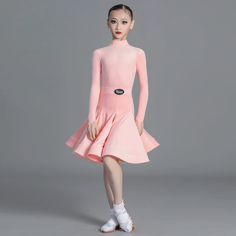 Girls light blue pink green Latin Dance Competition dresses ballroom salsa rumba cha cha Regulations Costume for kids - Moderndancedress.com