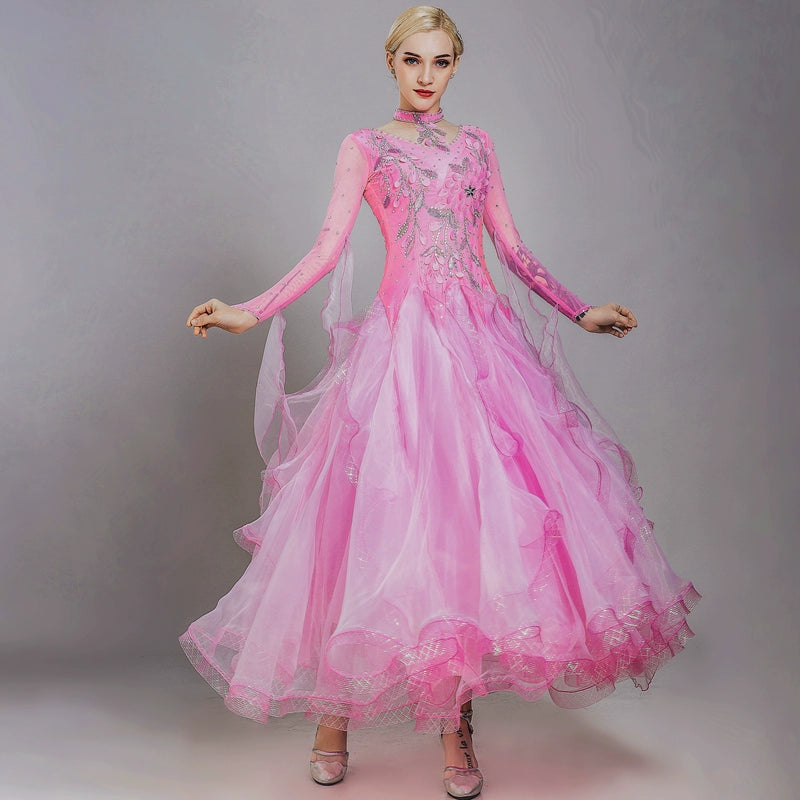 Modern Ballroom dance dresses red blue pink stones waltz tango foxtrot smooth dance swing skirt national standard performance gown for female - Moderndancedress.com