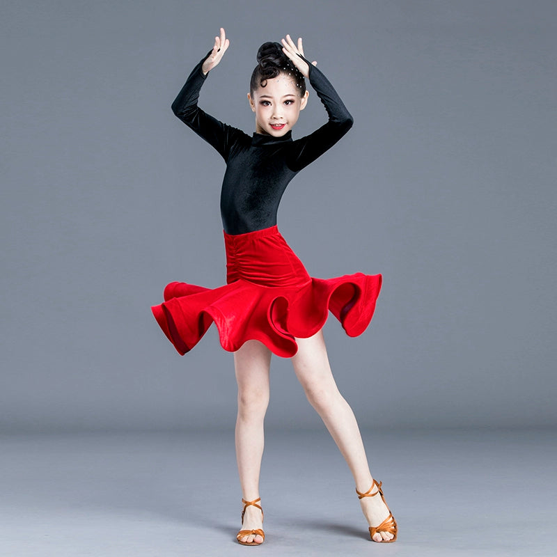 Latin dance training clothes for women and children professional split long sleeve children's Latin Dance Dress regulation performance competition - Moderndancedress.com