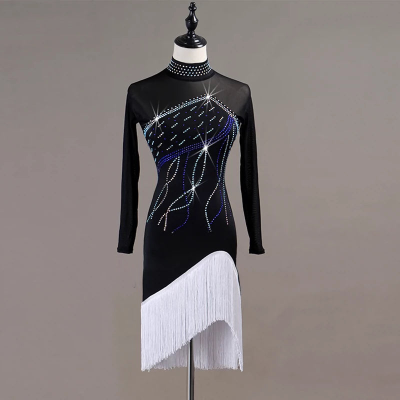 Latin Dance Dresses Women's Performance Spandex / Organza Crystals / Rhinestones  Long Sleev Dress