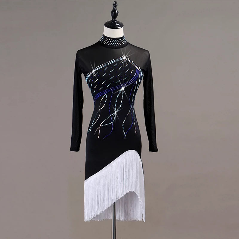 Latin Dance Dresses Women's Performance Spandex / Organza Crystals / Rhinestones Long Sleev Dress