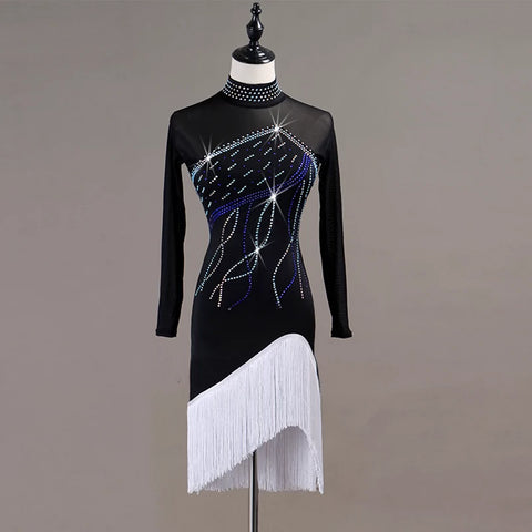 Latin Dance Dresses Women's Performance Spandex / Organza Crystals / Rhinestones Long Sleev Dress