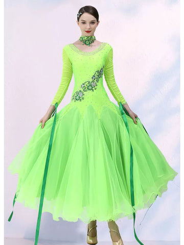 Competition Green blue ballroom dance dresses for women girls bling Modern dance  big swing skirt foxtrot smooth tango rhythm dancing gown - Moderndancedress.com