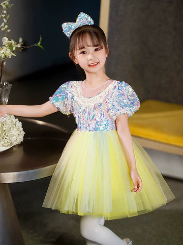 Children's yellow sequin tutu skirt jazz dance dresses boys girls school choir stage performance outfits kindergarten phtos shooting clothes - Moderndancedress.com