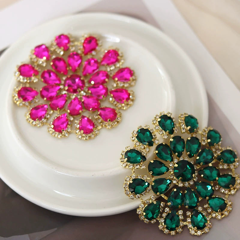 Round red blue bling gemstones DIY headdress dance clothes shoes jewelry flower-shaped hand-sewn corsages headgear dinner bags 8cm - Moderndancedress.com