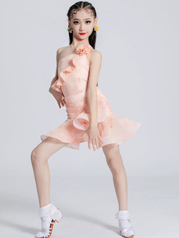 Girl red Latin dance dresses pink salsa ballroom latin competition performance suit - Moderndancedress.com