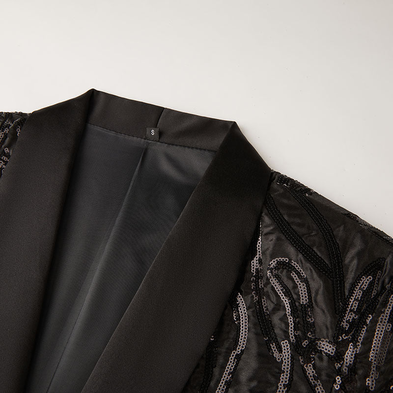 Men's Youth Fashion Black Sequins Jazz Dance Blazers Concert Music Production Band Performance Coats Carnival Party Singer Host Annual Meeting Performance Suit for Man - Moderndancedress.com