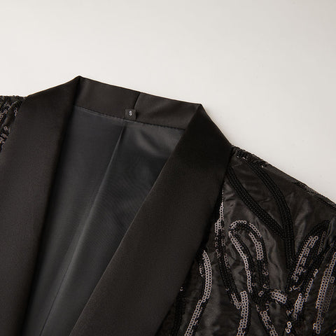 Men's Youth Fashion Black Sequins Jazz Dance Blazers Concert Music Production Band Performance Coats Carnival Party Singer Host Annual Meeting Performance Suit for Man - Moderndancedress.com