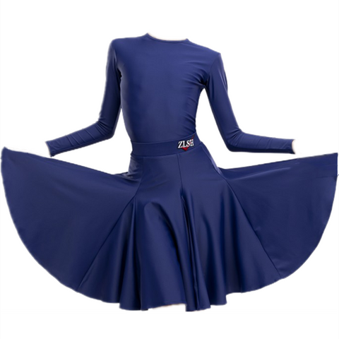 Navy red Latin dance competition dresses for girls kids professional regulations ballroom salsa latin pool dance suit skirt - Moderndancedress.com