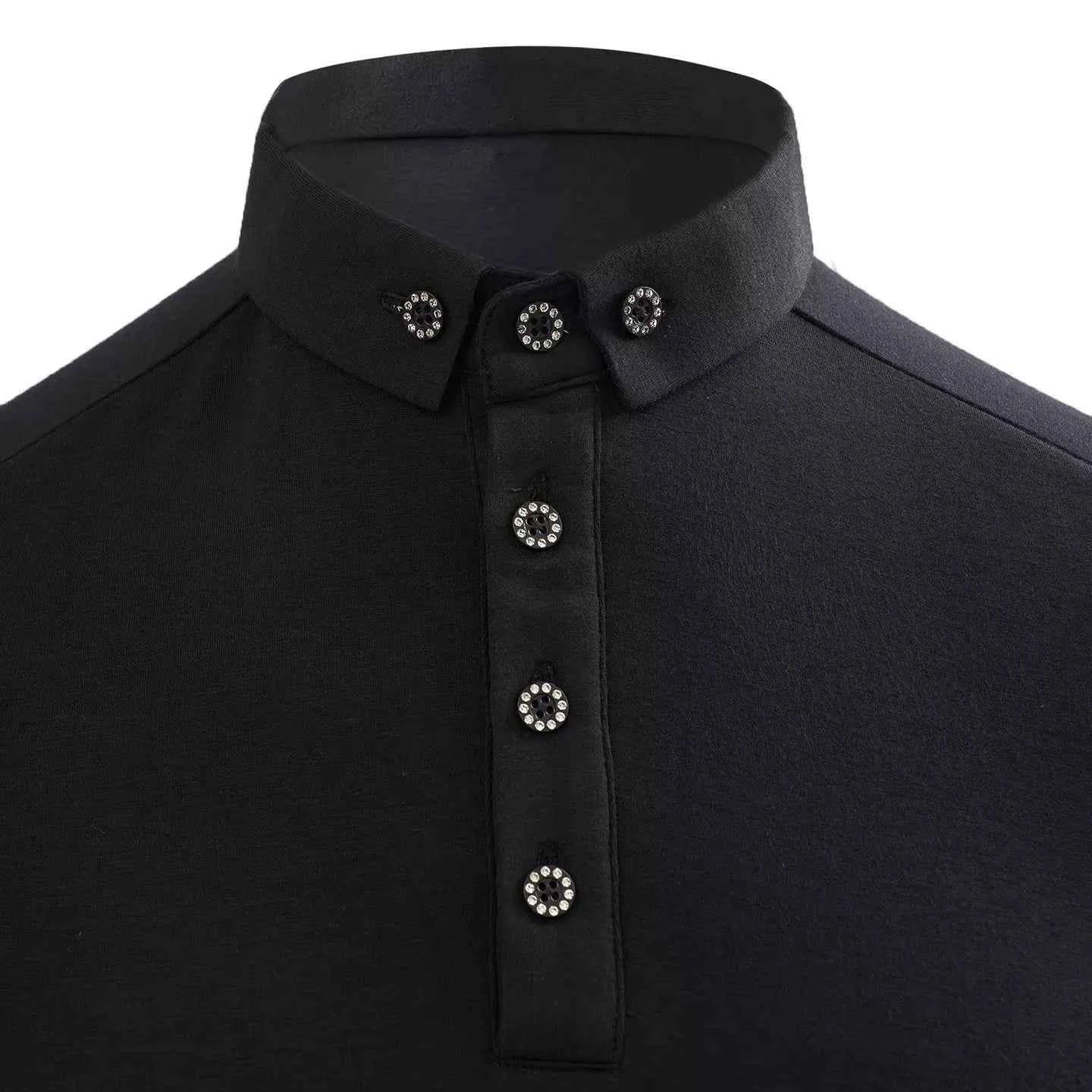 Men's Navy Latin Ballroom Dance Shirts Waltz Tango Performance Tops Long Sleeves