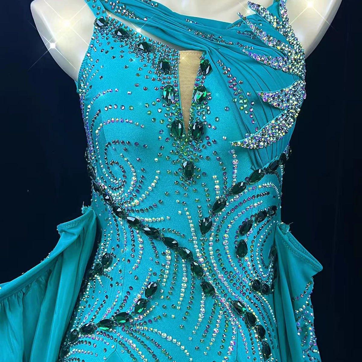 Custom Competition Turquoise Ballroom Dance Dress Premium Feather Waltz Foxtrot Gown