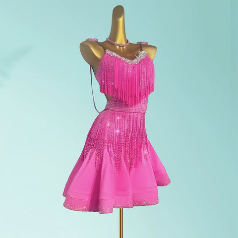 Custom Size Handmade Competition Gemstones Fringe Latin Dance Dresses Salsa Rumba Chacha Tap Dancing Clothes for Women Kids Adult - Moderndancedress.com