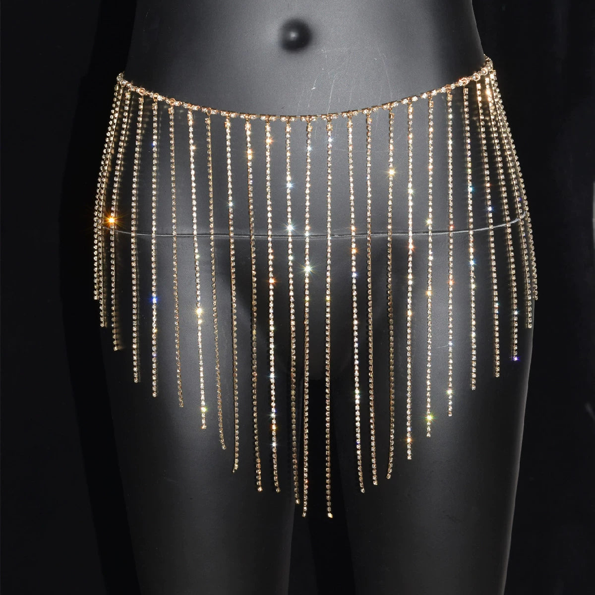 Women girls latin jazz rave dance Rhinestone tassel waist chain hollow bling hot pole dance tassel skirt belly dance body chain belts - Moderndancedress.com