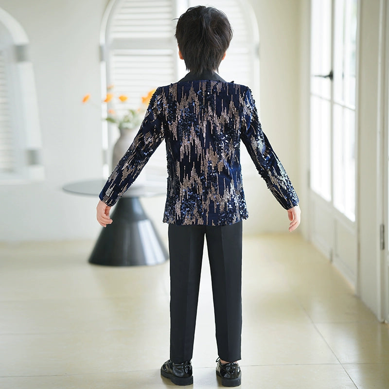 Boys Shiny Navy Red Colorful Sequins Jazz Dance Blazers  Kids Singers Host Choir Perform Jacket Wedding Party Flowers Boys Piano Performance Dress Coats - Moderndancedress.com