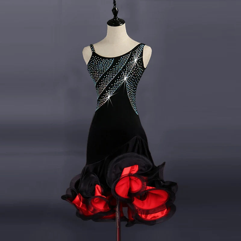 Latin dance performance dress with a drill adult professional competition dress - Moderndancedress.com