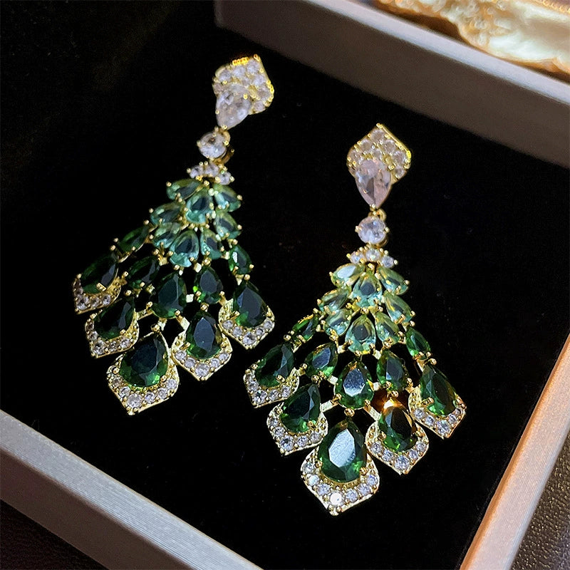 Green Feather Bling Earrings Party Ball Music Festival Stage Performance Evening Dresses Jewelry Bridal Wedding Paty Accessories