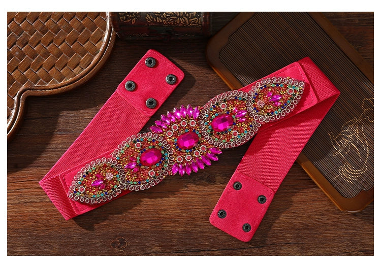 Xinjiang Latin ballroom dance sasehs waistband  diamond elastic waist belt for women girls Uygur dance accessories dancing waist chain - Moderndancedress.com